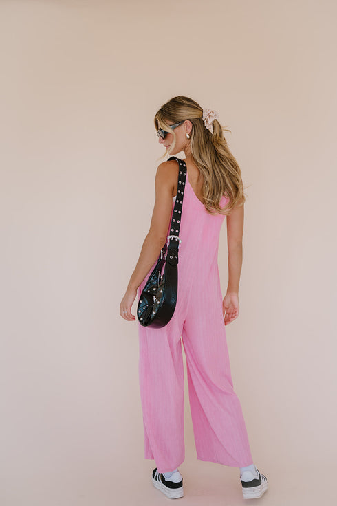 Everyday Ease Ribbed Jumpsuit// Barbie Pink